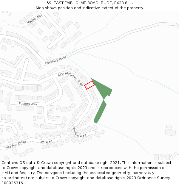 59, EAST FAIRHOLME ROAD, BUDE, EX23 8HU: Location map and indicative extent of plot