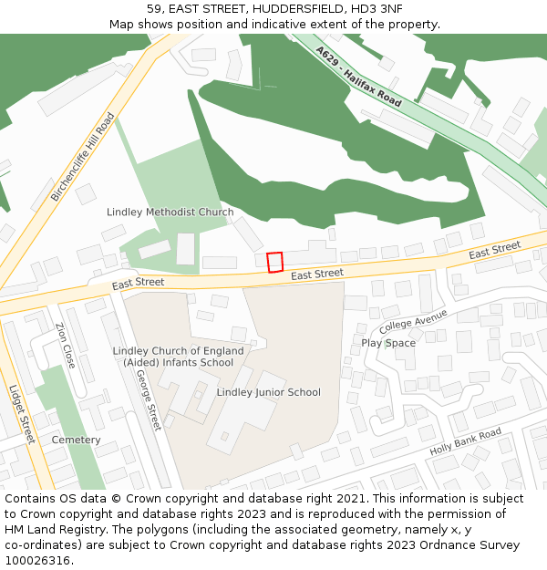 59, EAST STREET, HUDDERSFIELD, HD3 3NF: Location map and indicative extent of plot