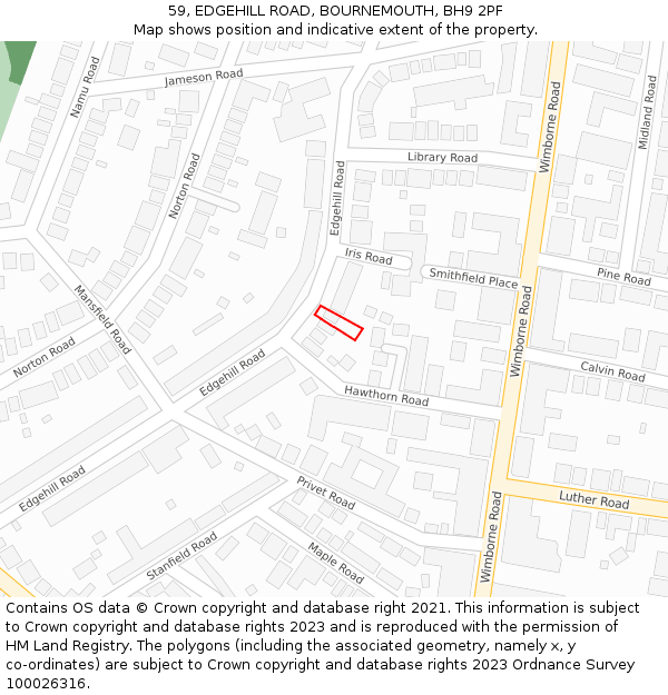59, EDGEHILL ROAD, BOURNEMOUTH, BH9 2PF: Location map and indicative extent of plot