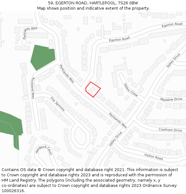 59, EGERTON ROAD, HARTLEPOOL, TS26 0BW: Location map and indicative extent of plot