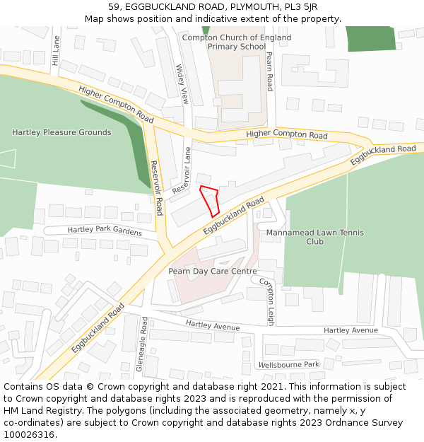 59, EGGBUCKLAND ROAD, PLYMOUTH, PL3 5JR: Location map and indicative extent of plot