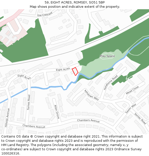 59, EIGHT ACRES, ROMSEY, SO51 5BP: Location map and indicative extent of plot