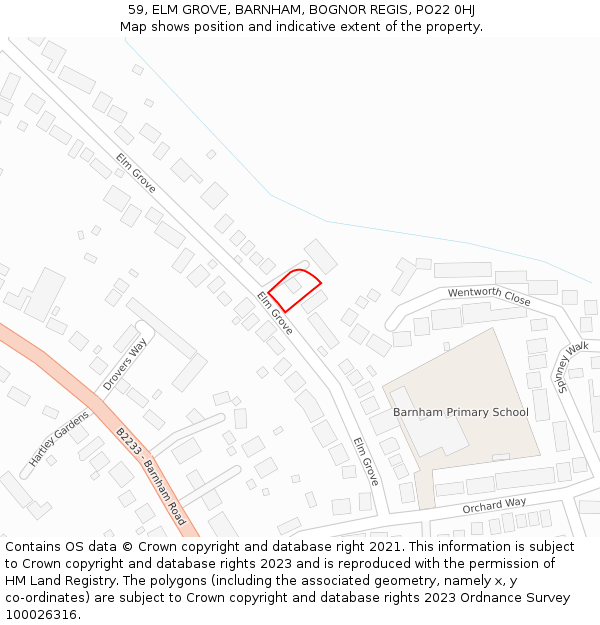 59, ELM GROVE, BARNHAM, BOGNOR REGIS, PO22 0HJ: Location map and indicative extent of plot