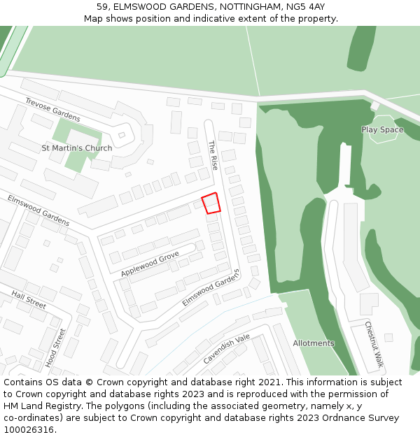 59, ELMSWOOD GARDENS, NOTTINGHAM, NG5 4AY: Location map and indicative extent of plot