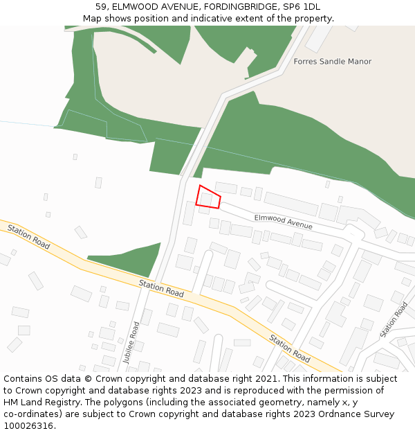 59, ELMWOOD AVENUE, FORDINGBRIDGE, SP6 1DL: Location map and indicative extent of plot