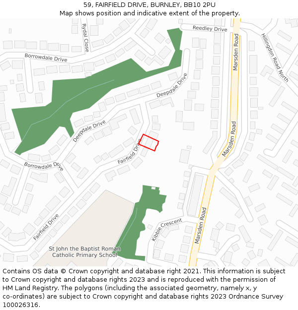 59, FAIRFIELD DRIVE, BURNLEY, BB10 2PU: Location map and indicative extent of plot