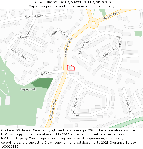 59, FALLIBROOME ROAD, MACCLESFIELD, SK10 3LD: Location map and indicative extent of plot