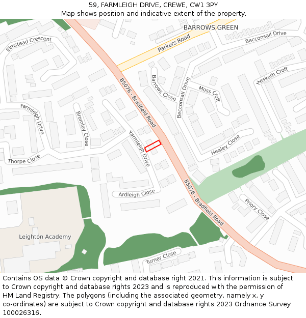 59, FARMLEIGH DRIVE, CREWE, CW1 3PY: Location map and indicative extent of plot