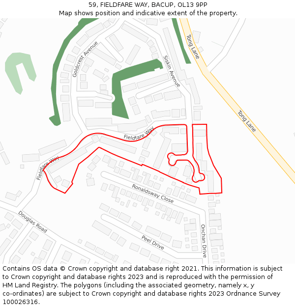 59, FIELDFARE WAY, BACUP, OL13 9PP: Location map and indicative extent of plot