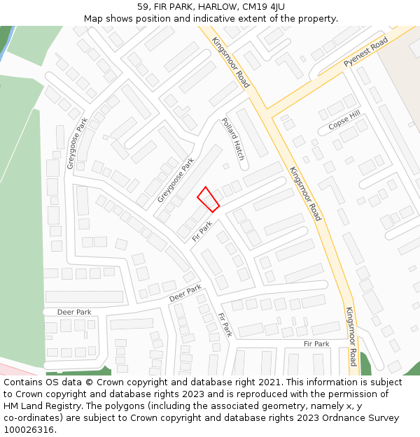 59, FIR PARK, HARLOW, CM19 4JU: Location map and indicative extent of plot
