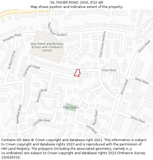 59, FISHER ROAD, DISS, IP22 4JR: Location map and indicative extent of plot