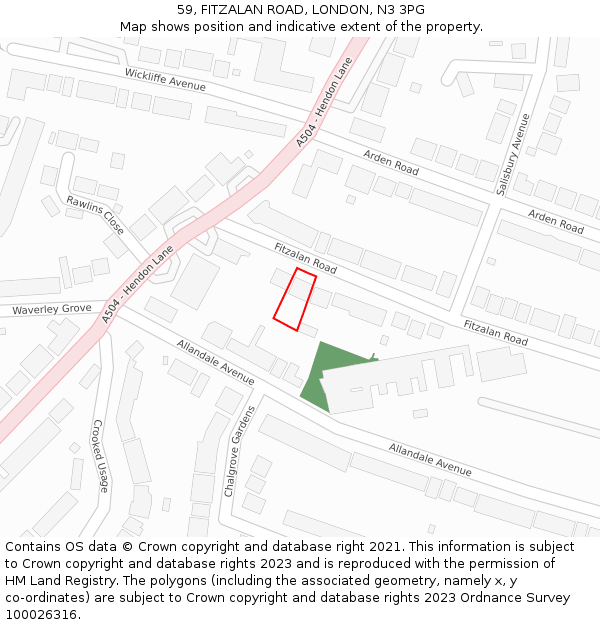 59, FITZALAN ROAD, LONDON, N3 3PG: Location map and indicative extent of plot