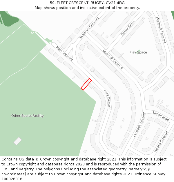 59, FLEET CRESCENT, RUGBY, CV21 4BG: Location map and indicative extent of plot