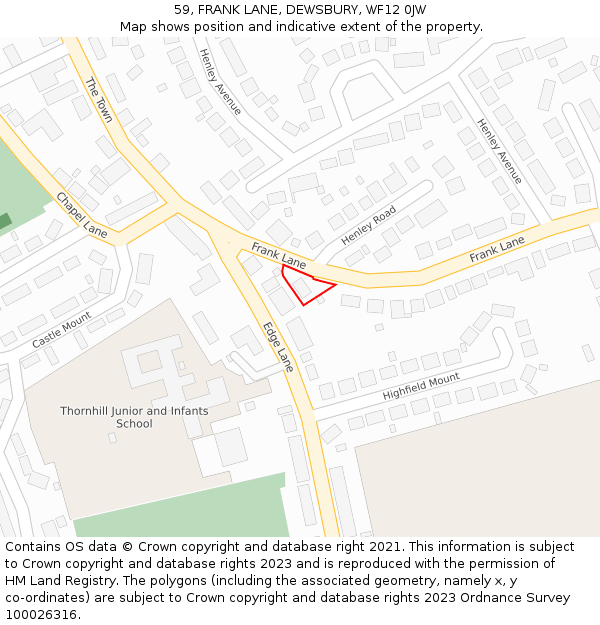 59, FRANK LANE, DEWSBURY, WF12 0JW: Location map and indicative extent of plot