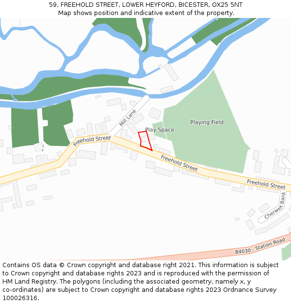 59, FREEHOLD STREET, LOWER HEYFORD, BICESTER, OX25 5NT: Location map and indicative extent of plot