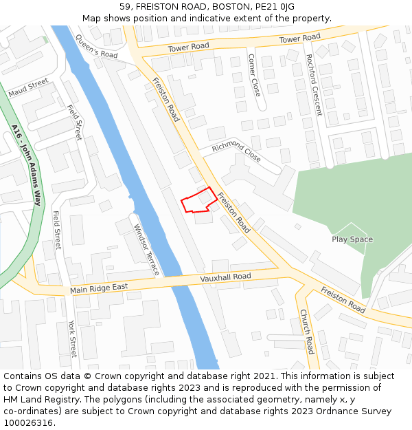 59, FREISTON ROAD, BOSTON, PE21 0JG: Location map and indicative extent of plot