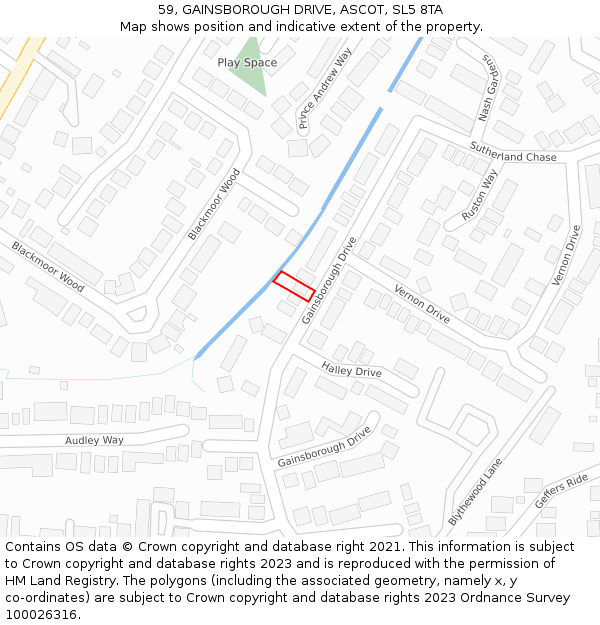 59, GAINSBOROUGH DRIVE, ASCOT, SL5 8TA: Location map and indicative extent of plot