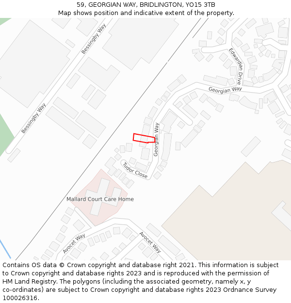 59, GEORGIAN WAY, BRIDLINGTON, YO15 3TB: Location map and indicative extent of plot