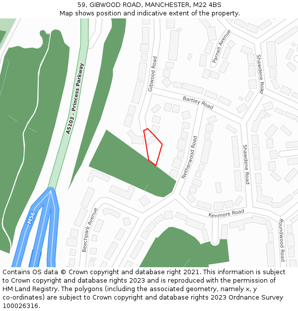 59, GIBWOOD ROAD, MANCHESTER, M22 4BS: Location map and indicative extent of plot