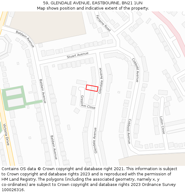 59, GLENDALE AVENUE, EASTBOURNE, BN21 1UN: Location map and indicative extent of plot