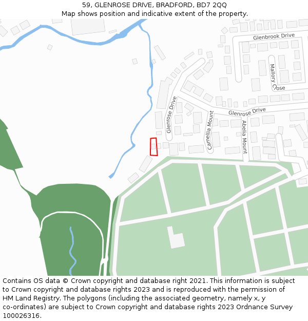 59, GLENROSE DRIVE, BRADFORD, BD7 2QQ: Location map and indicative extent of plot