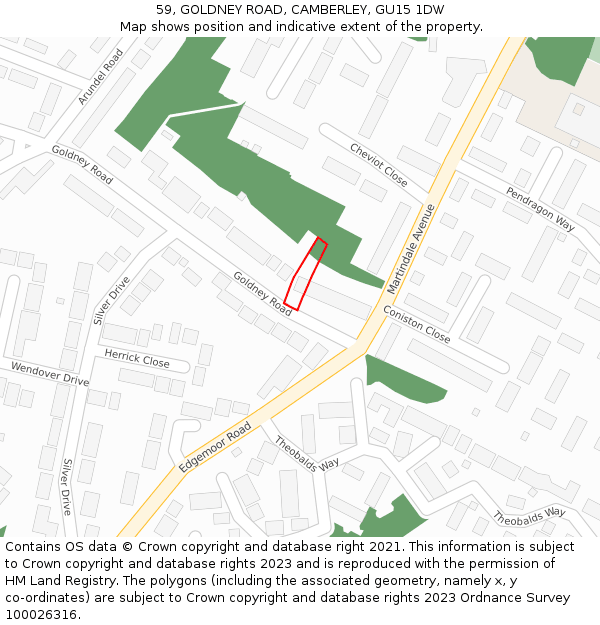 59, GOLDNEY ROAD, CAMBERLEY, GU15 1DW: Location map and indicative extent of plot