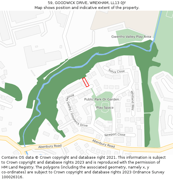 59, GOODWICK DRIVE, WREXHAM, LL13 0JY: Location map and indicative extent of plot