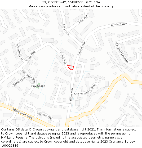 59, GORSE WAY, IVYBRIDGE, PL21 0GA: Location map and indicative extent of plot