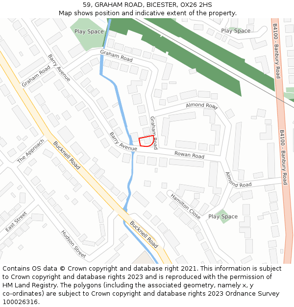 59, GRAHAM ROAD, BICESTER, OX26 2HS: Location map and indicative extent of plot