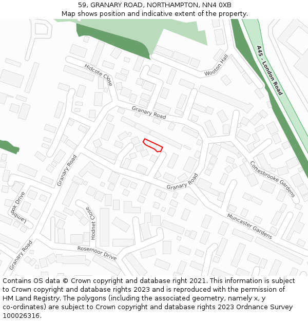59, GRANARY ROAD, NORTHAMPTON, NN4 0XB: Location map and indicative extent of plot