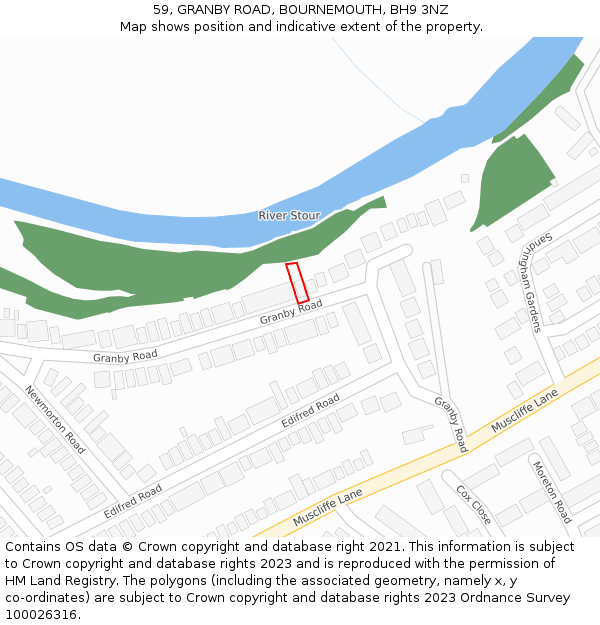59, GRANBY ROAD, BOURNEMOUTH, BH9 3NZ: Location map and indicative extent of plot