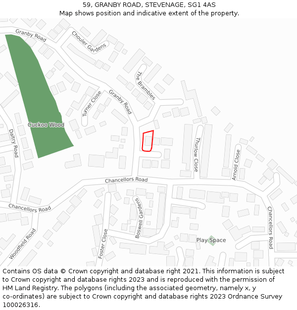 59, GRANBY ROAD, STEVENAGE, SG1 4AS: Location map and indicative extent of plot