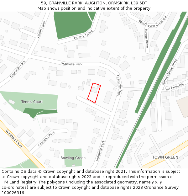 59, GRANVILLE PARK, AUGHTON, ORMSKIRK, L39 5DT: Location map and indicative extent of plot