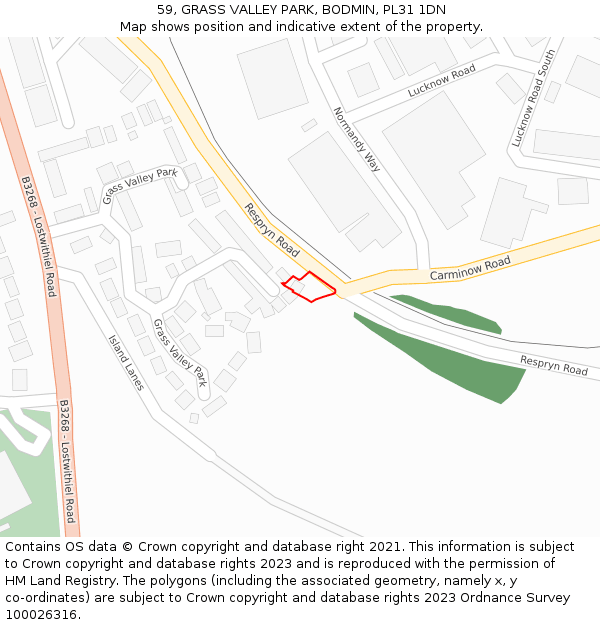 59, GRASS VALLEY PARK, BODMIN, PL31 1DN: Location map and indicative extent of plot