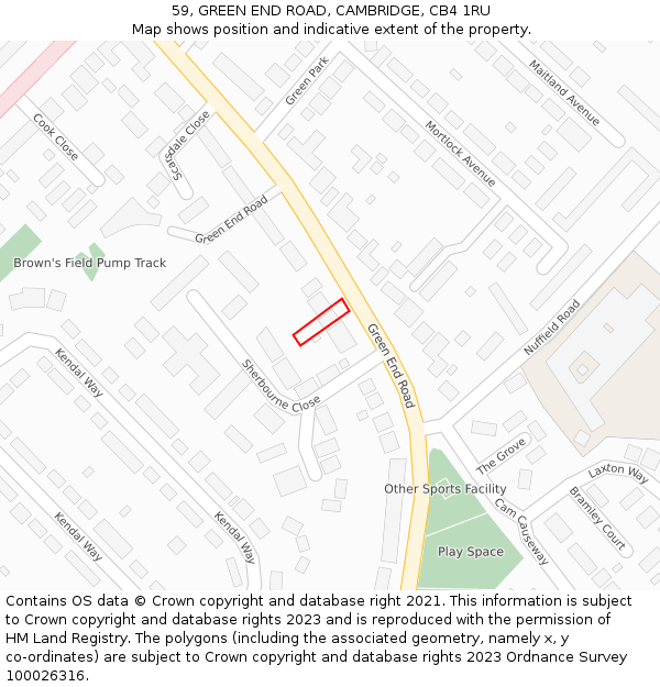 59, GREEN END ROAD, CAMBRIDGE, CB4 1RU: Location map and indicative extent of plot
