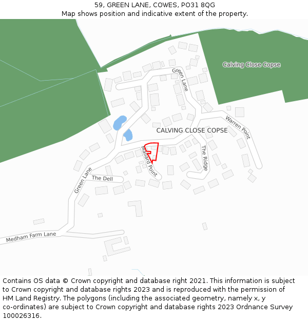 59, GREEN LANE, COWES, PO31 8QG: Location map and indicative extent of plot