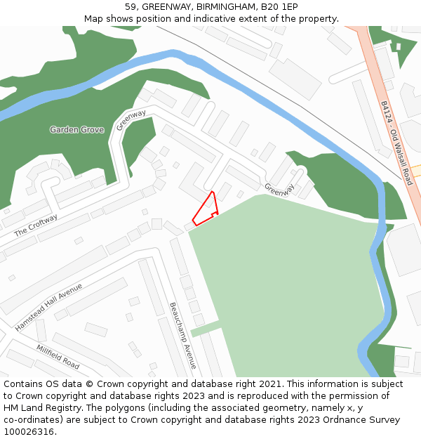 59, GREENWAY, BIRMINGHAM, B20 1EP: Location map and indicative extent of plot