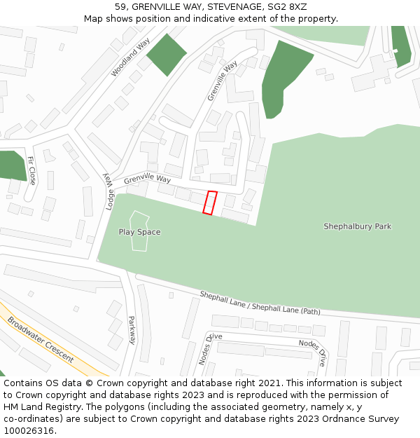 59, GRENVILLE WAY, STEVENAGE, SG2 8XZ: Location map and indicative extent of plot