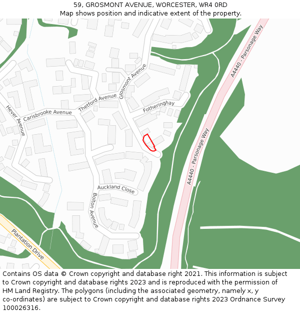 59, GROSMONT AVENUE, WORCESTER, WR4 0RD: Location map and indicative extent of plot
