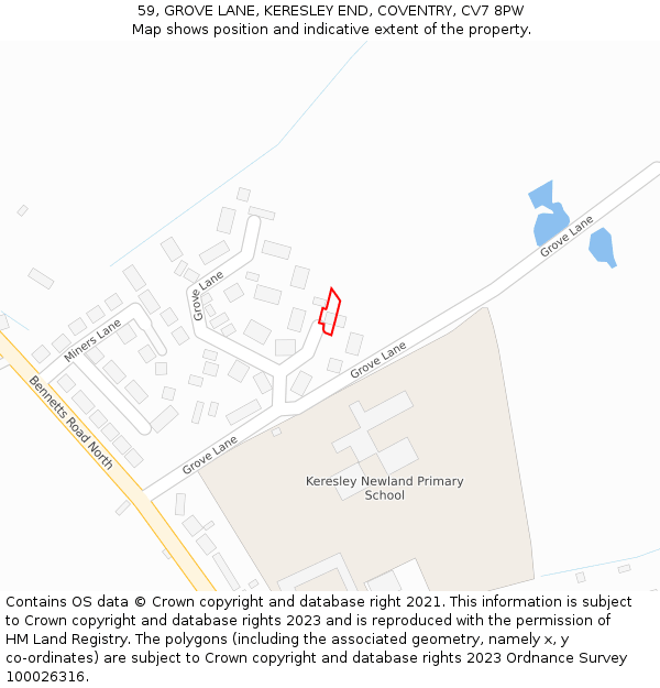 59, GROVE LANE, KERESLEY END, COVENTRY, CV7 8PW: Location map and indicative extent of plot