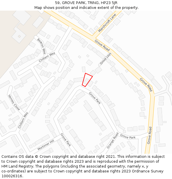 59, GROVE PARK, TRING, HP23 5JR: Location map and indicative extent of plot