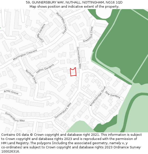 59, GUNNERSBURY WAY, NUTHALL, NOTTINGHAM, NG16 1QD: Location map and indicative extent of plot