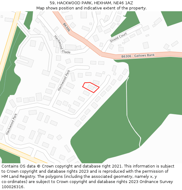 59, HACKWOOD PARK, HEXHAM, NE46 1AZ: Location map and indicative extent of plot