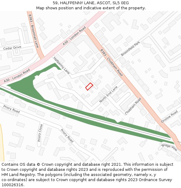 59, HALFPENNY LANE, ASCOT, SL5 0EG: Location map and indicative extent of plot