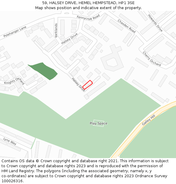 59, HALSEY DRIVE, HEMEL HEMPSTEAD, HP1 3SE: Location map and indicative extent of plot