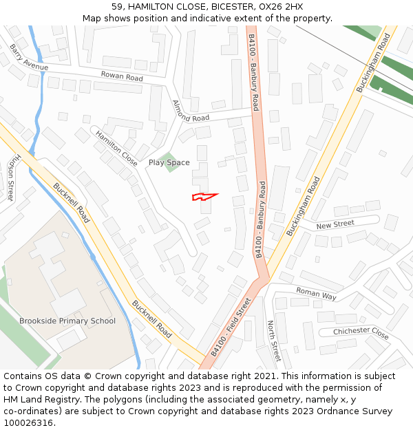 59, HAMILTON CLOSE, BICESTER, OX26 2HX: Location map and indicative extent of plot