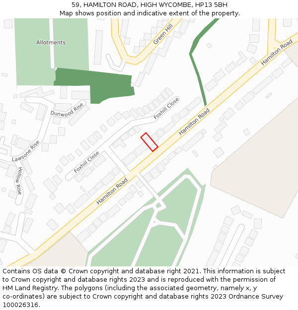 59, HAMILTON ROAD, HIGH WYCOMBE, HP13 5BH: Location map and indicative extent of plot