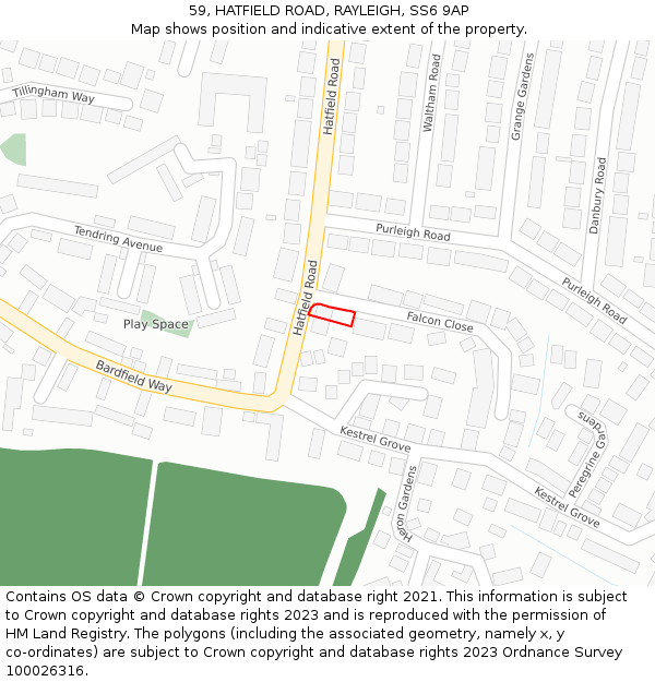 59, HATFIELD ROAD, RAYLEIGH, SS6 9AP: Location map and indicative extent of plot