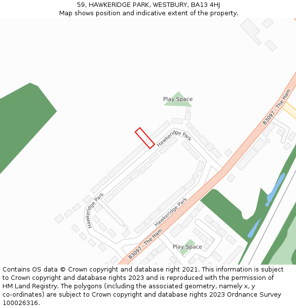 59, HAWKERIDGE PARK, WESTBURY, BA13 4HJ: Location map and indicative extent of plot