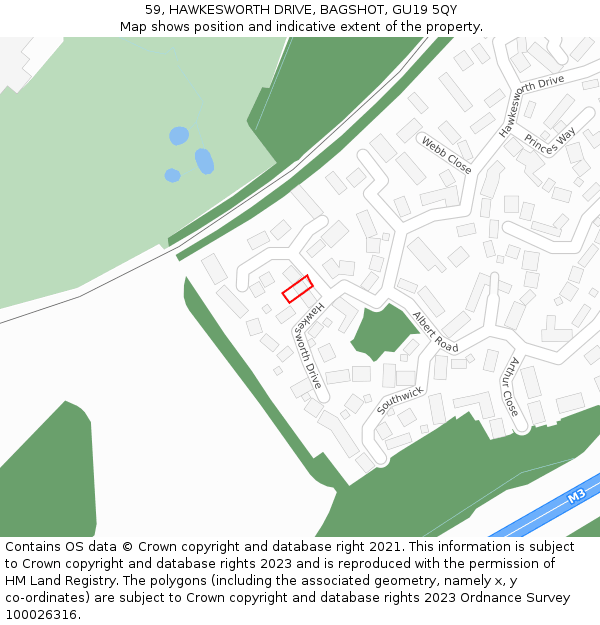 59, HAWKESWORTH DRIVE, BAGSHOT, GU19 5QY: Location map and indicative extent of plot